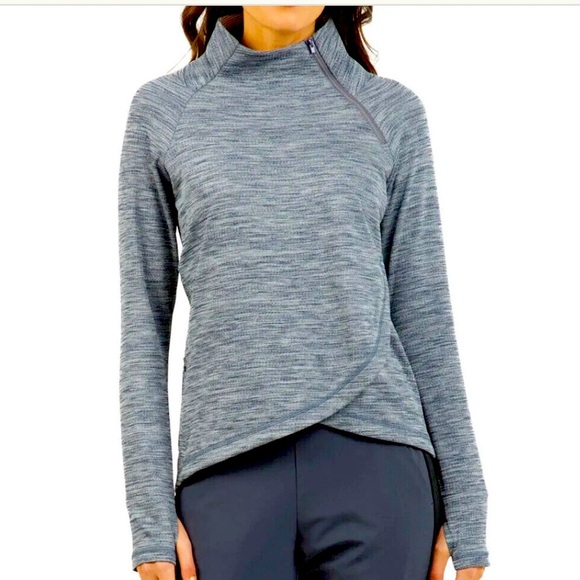 IBKUL Tops - IBKUL Black Heather Asymetrical Long Sleeve Golf Pullover